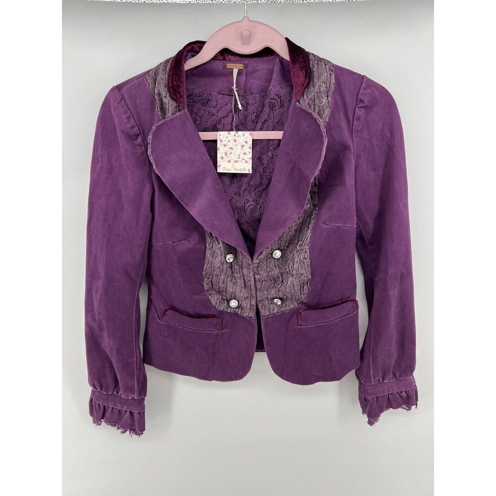 Vintage Free People Frayed Fitted Military Fancy Velvet Size 0